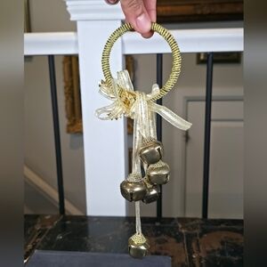 Gold Jingle Bell Cluster Door Hanger Ornament 8" Holiday Bow Garland Decor